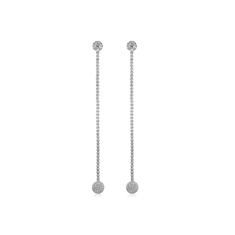 Long Hanging Diamond Earrings in 18K White Gold